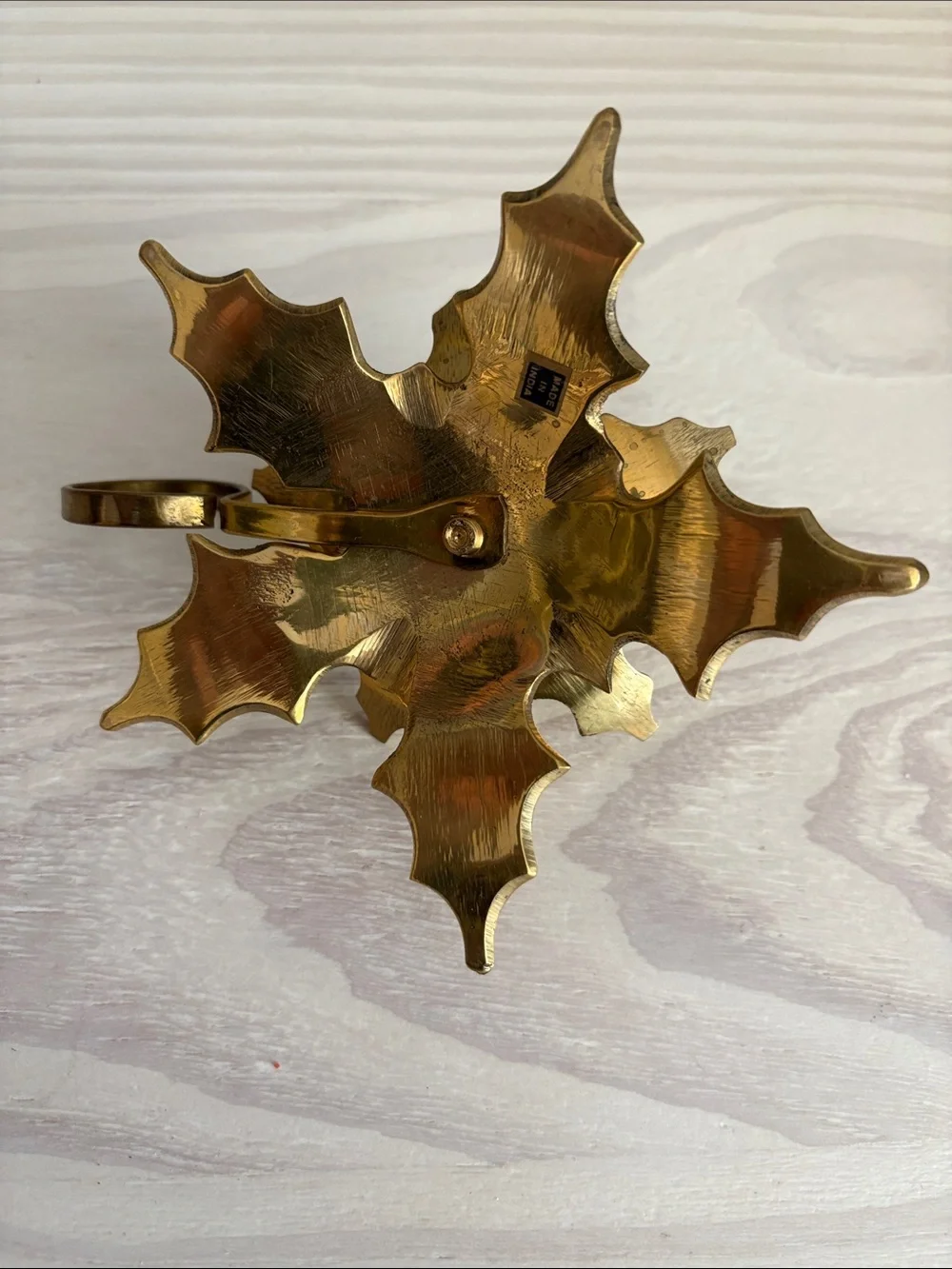 Vintage Brass Leaf Chamberstick Candle Holder Made in India 6